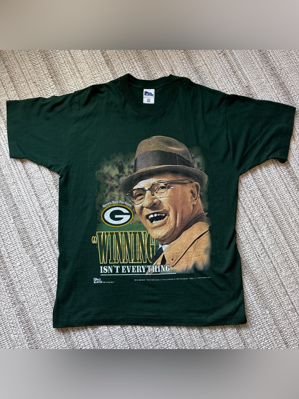 Vtg 90s Green Bay Packers Sweatshirt Mens XL Vince Lombardi AOP 1996 Super Bowl